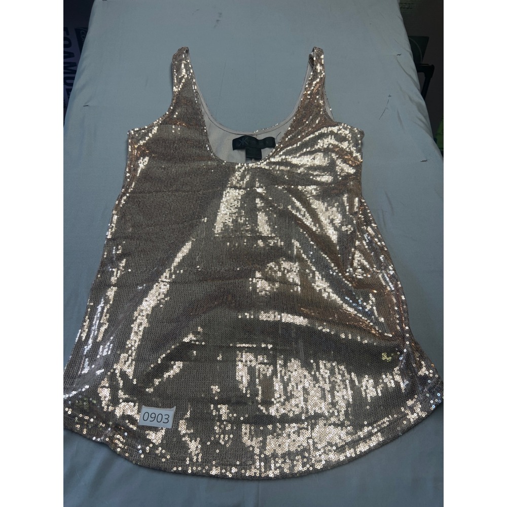Kardashian Kollection Gold Sequin Tank Top Sleeveless Racerback Champagne Large